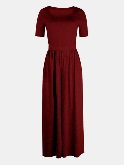Scoop Neck Short Sleeve Jumpsuit - Odaingerous